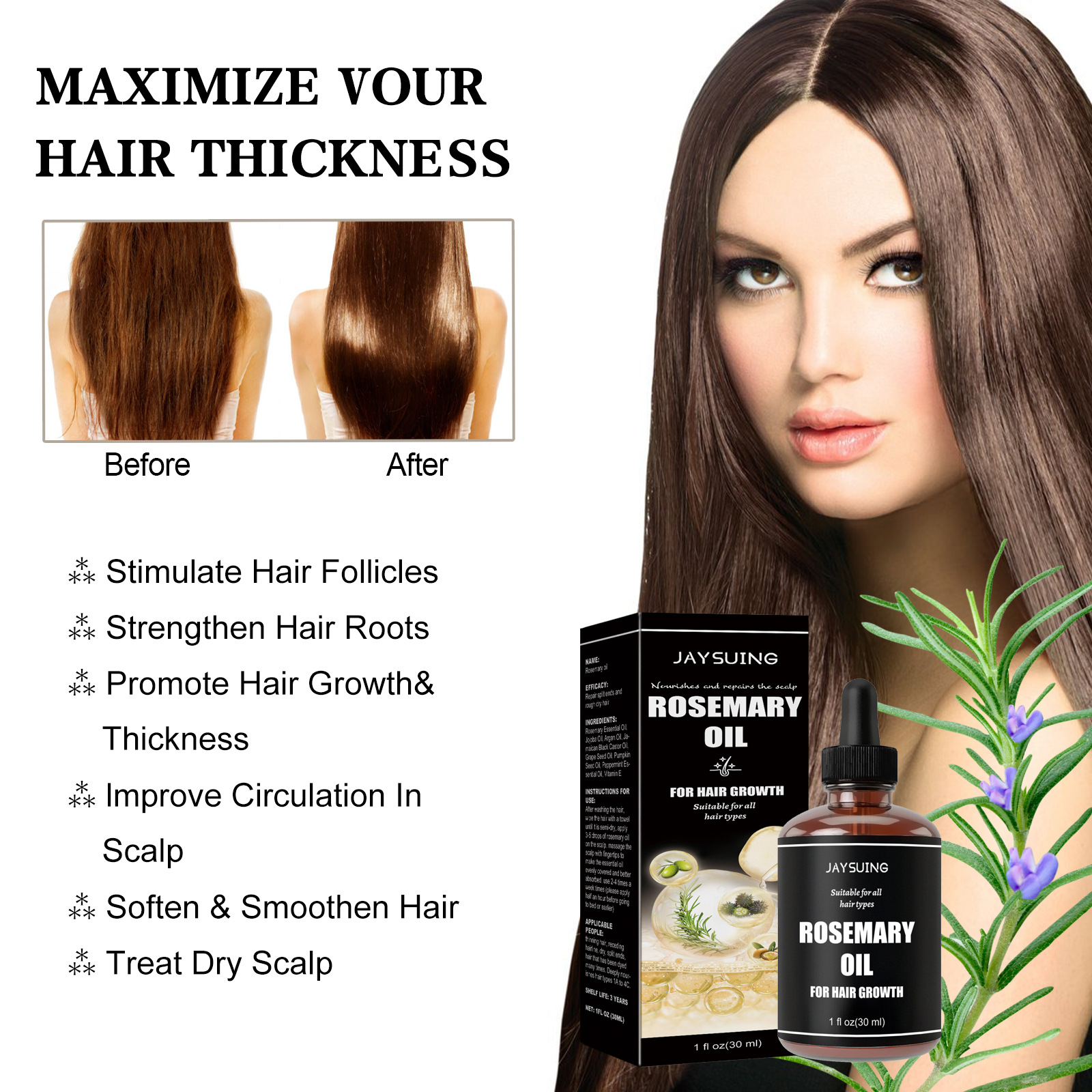 Aceite esencial de romero Jaysuing para el cuidado del cabello denso y suave, reparación del cabello dañado, cola seca y furiosa,_voghion.com