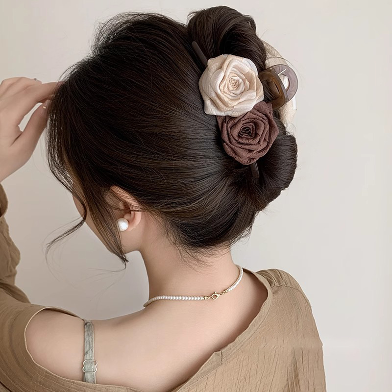 Clip de cabello grande rosa seca flores antiguo clip de cabello de otoño y invierno después del cerebro de la mujer clip de pescado pinza de cabello