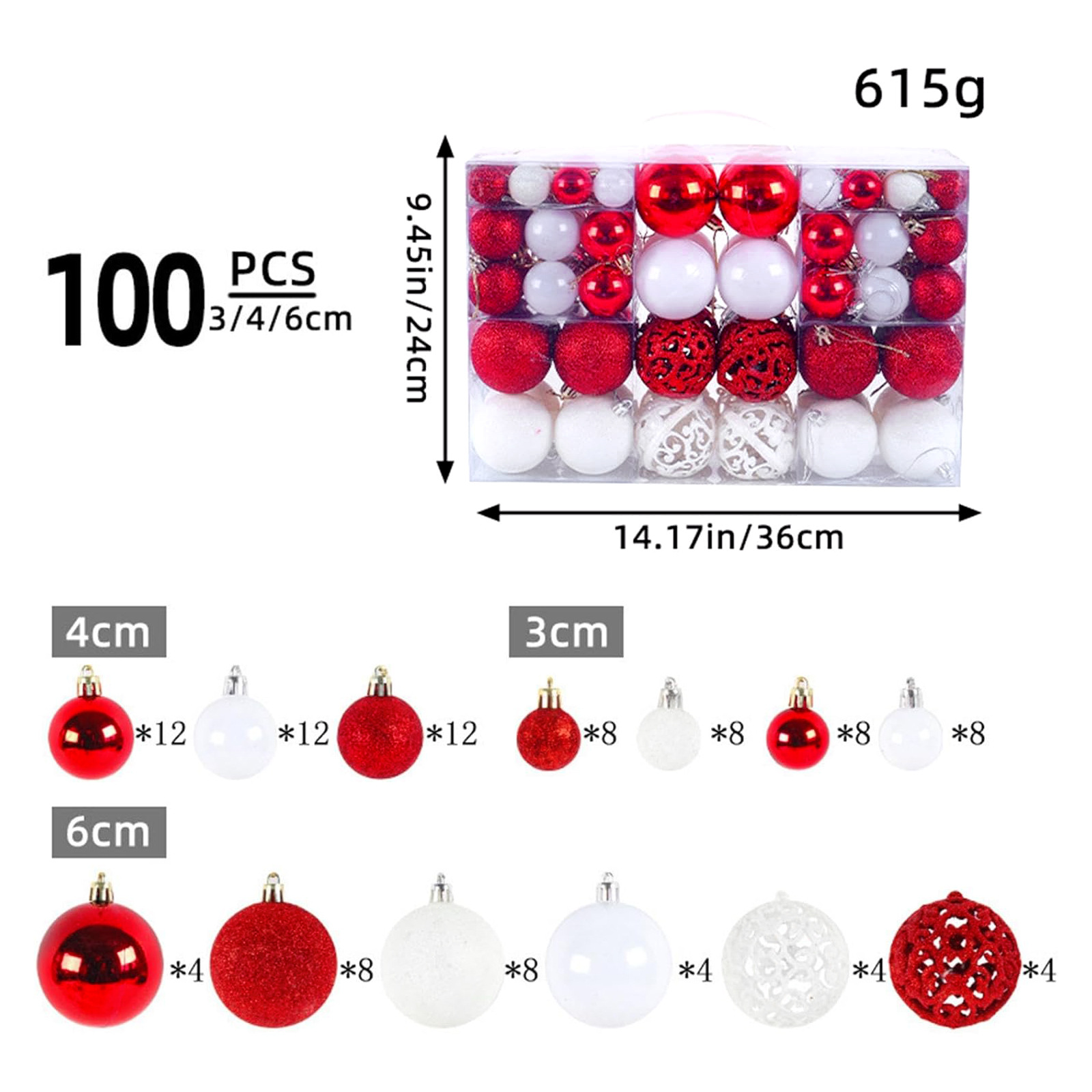 Suministros de decoración de árboles de Navidad transfronterizos 100 paquetes de bolas de plástico huecas brillantes de galvanoplastia Colgante de caja de regalo de bolas de Navidad