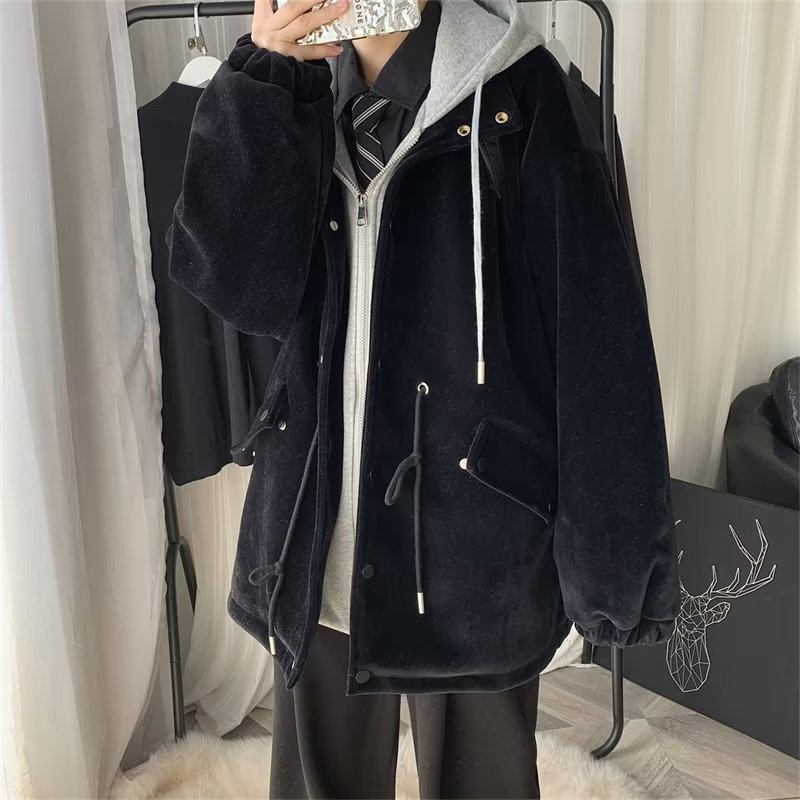 Otoño e invierno sueltos estilo de Hong Kong bf falso abrigo de lana de dos piezas pareja masculina rompevientos con capucha abrigo de lana guapo de moda