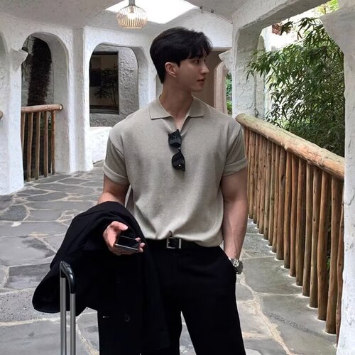 Men's Versatile Fashion Light Luxury High-End Trend Brand Short-Sleeve Plain Color POLO Shirt - New 2025 Summer Style