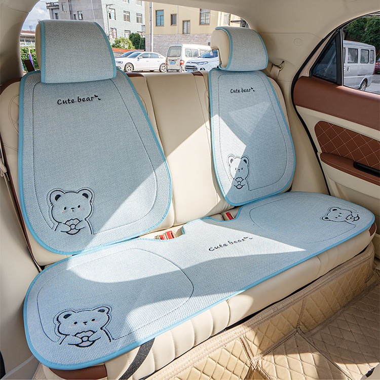 New Linen Donut Bear Cartoon Four Seasons Car Seat Cushion Set