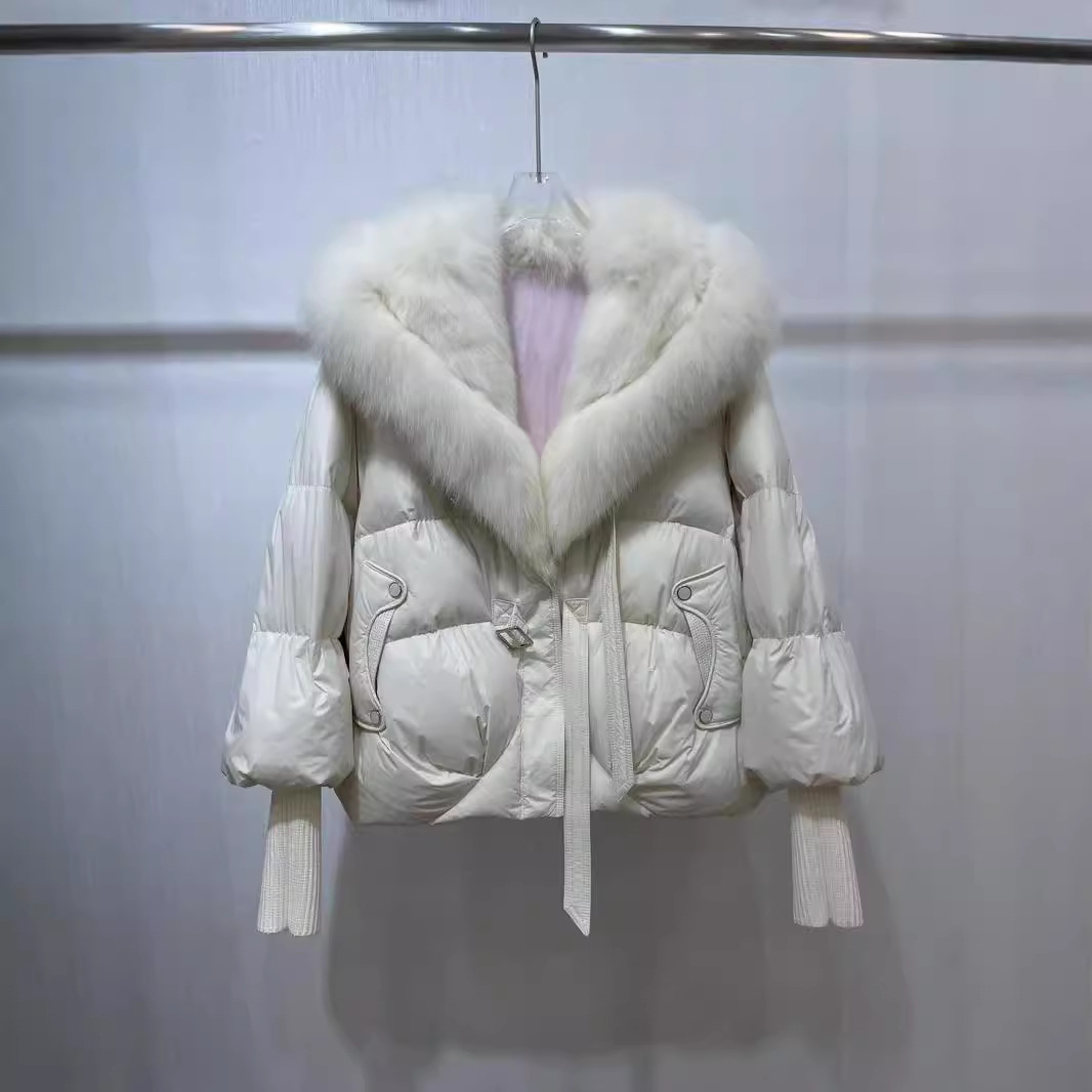 New White Down Jacket Women's Short Fox Fur Coats Parka Warm