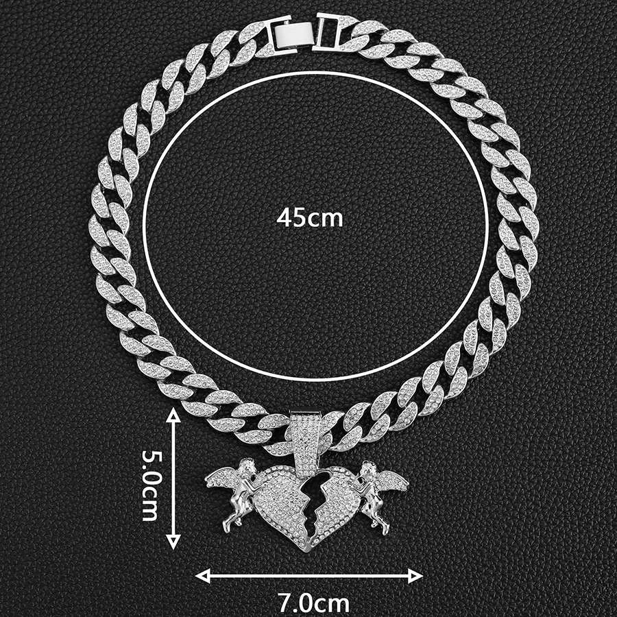 28g Weight Alloy Pendant Material Hip-Hop Angel Heart Shape Alloy Inlay Rhinestones Unisex Pendant Necklace Necklace Pendant Men Pendant Necklaces