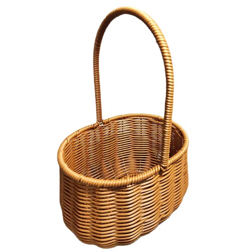 Elongated Basket in Vintage Style, Hand-woven from Natural Rattan, Manufacturer Supply, Illustration of a Picnic Fruit Basket, Wholesale