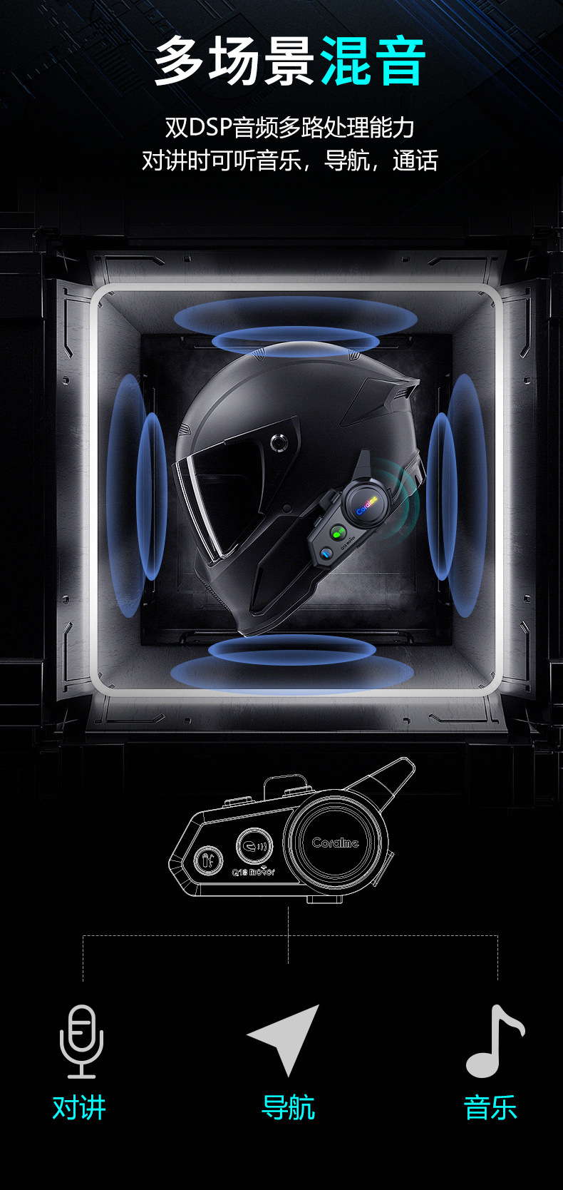 Coralme Q18 0m Dual-Person Intercom Bluetooth Headset with Long Battery Life, Music Sharing, Waterproof Headset in Stock