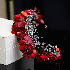Fashionable New Red Flower Bridal Headpiece Flower Crown Crystal Bead Headband Drinking Dress Evening Gown Accessory