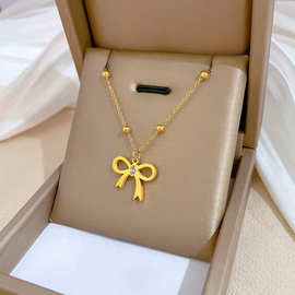 【通体钛钢】锆石蝴蝶结简风炉内真金项链女ins网红锁骨链配饰