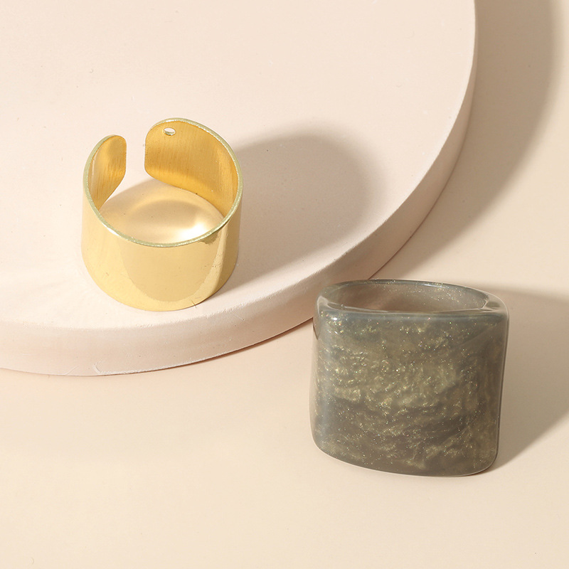 wholesale jewelry fashion simple retro resin alloy ring 2-piece set nihaojewelry
