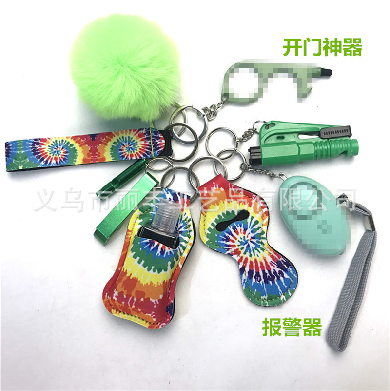 Llavero de muñeca de espejo cruzado Juego de 10 piezas Bolsa de desinfectante de manos para mujer Llavero de alarma de aluminio