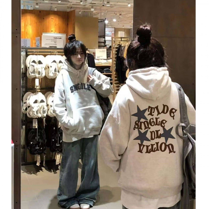 새로운 INS 스타일 후드 땀 여성의 가을과 겨울 느슨한 슬리밍 긴팔 디자인 센스 인쇄 간단한 BF 스타일 트렌디 탑