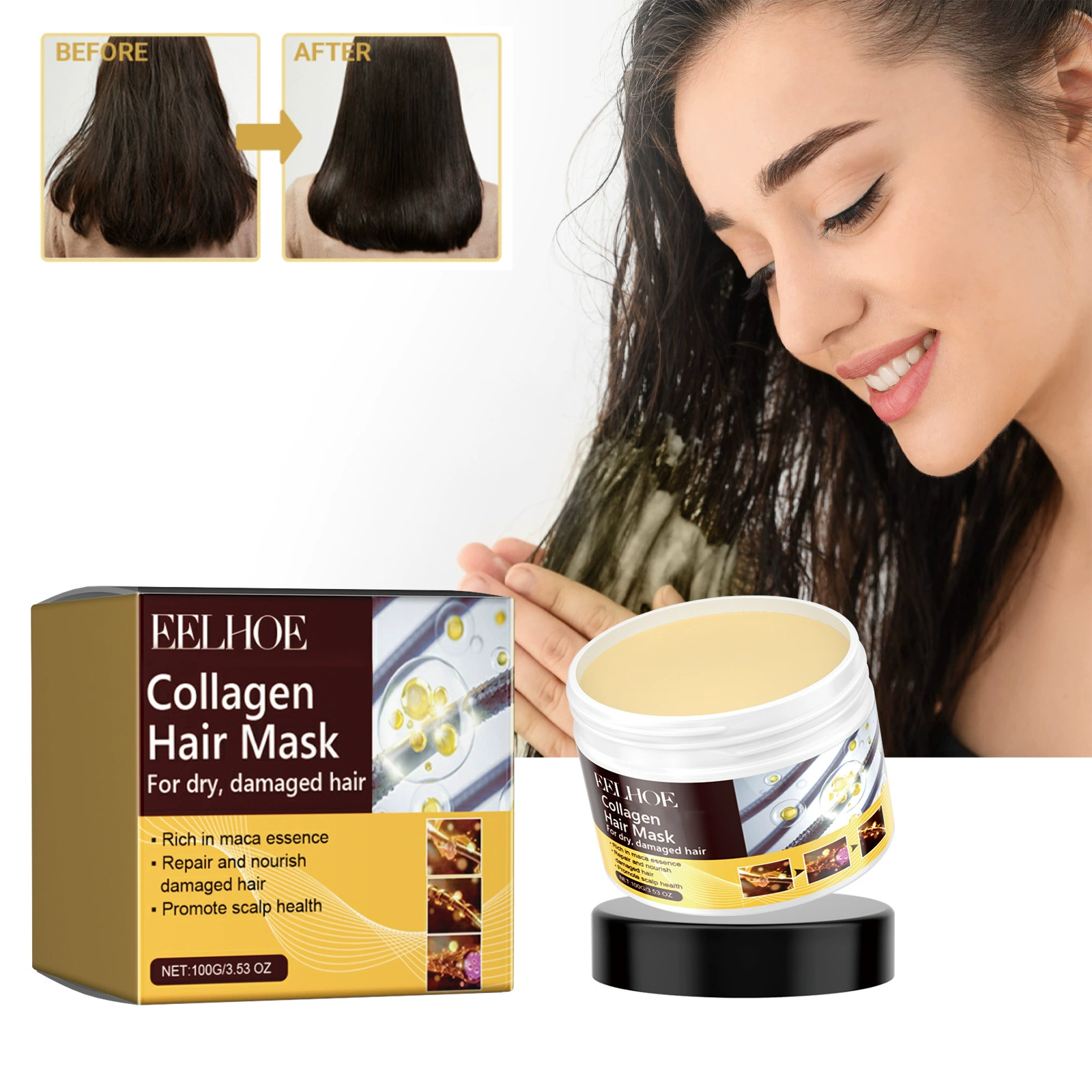 EELHOE коллагеновая восстанавливающая маска для волос восстанавливающая сухие и сухие маниакально завязанные волосы сильная увлажняющая мягкая маска для волос