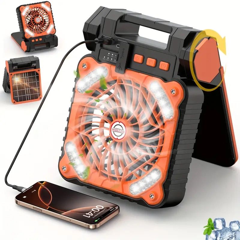 Camping Tent Outdoor Camping Solar Charging Electric Fan Long-Lasting Cooling Portable Wind Fan