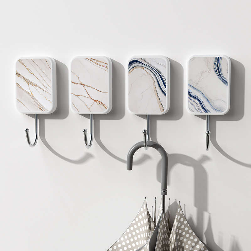 Zhixin Seamless Marble Pattern Hook for Kitchen and Bathroom, No-Drill Coat Hook, Creative Wall and Door Stainless Steel Hook