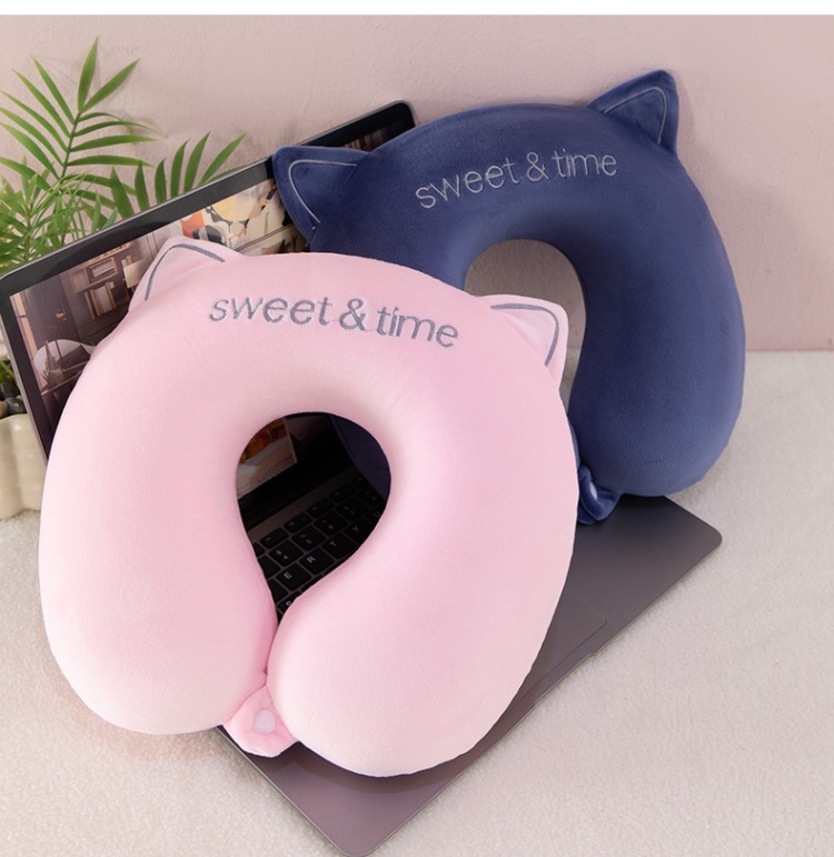 Coussin de voyage en forme de u avec motif chat pour le cou_voghion.com