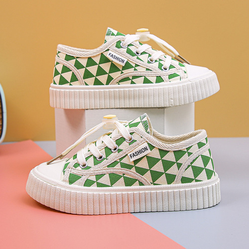 Fashionable thick-soled children's biscuit shoes  spring and autumn style boys and girls checkerboard casual shoes medium and large children's canvas shoes