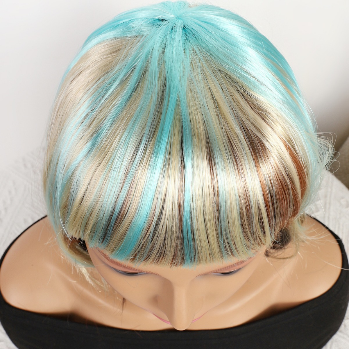 Transfronterizo nuevo azul mezcla de color gradiente largo 12 pulgadas sin encaje pelo recto europeo y brasileño peluca