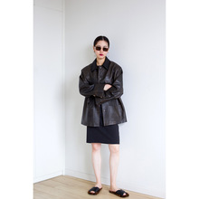 2024冬季海宁真皮皮衣 女式中长款宽松显瘦工装机车上衣外套批发