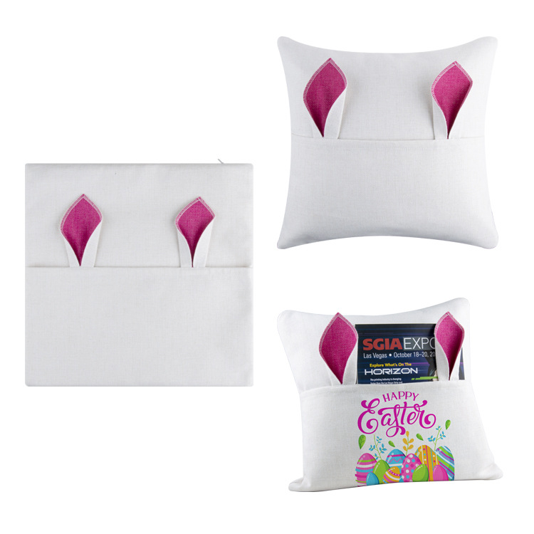 Transferencia Térmica funda de almohada conejo de Pascua cinturón de oreja funda de almohada de bolsillo salón dormitorio decoraciones 380g funda de almohada de lino de algodón