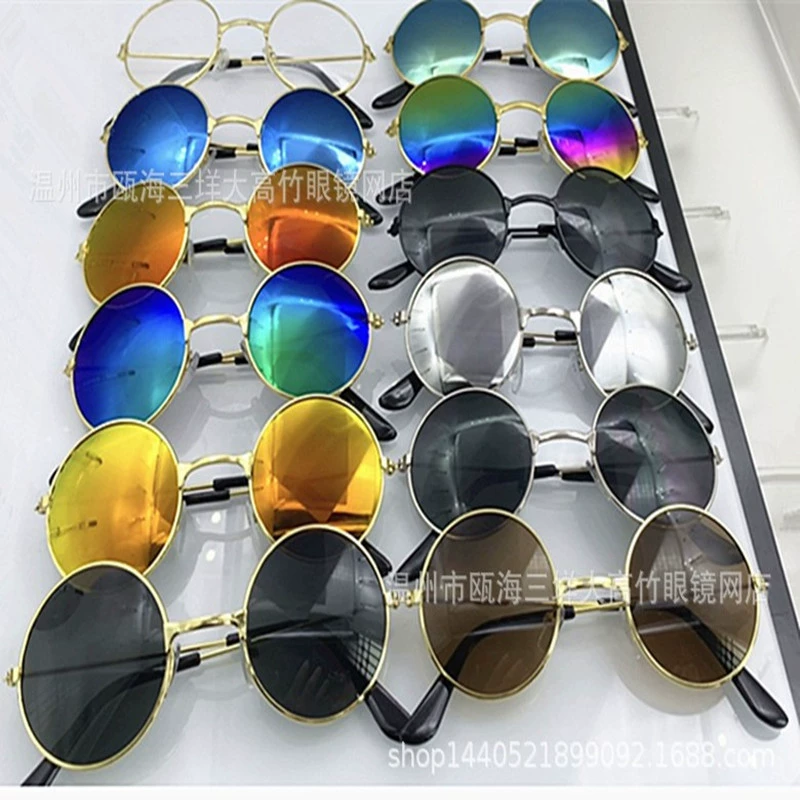 Детская круглая оправа 7001 Металлические красочные светоотражающие солнцезащитные очки Зеркало принца для мальчиков и девочек Винтажные круглые солнцезащитные очки