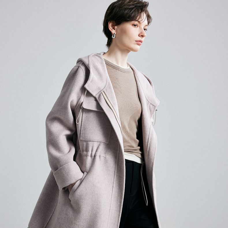 Handmade Double-Sided Wool Coat for Women, 2026 Autumn and Winter New Style, Suitable for Petite Figures, Hooded, 100% Wool, Mid-Length Coat