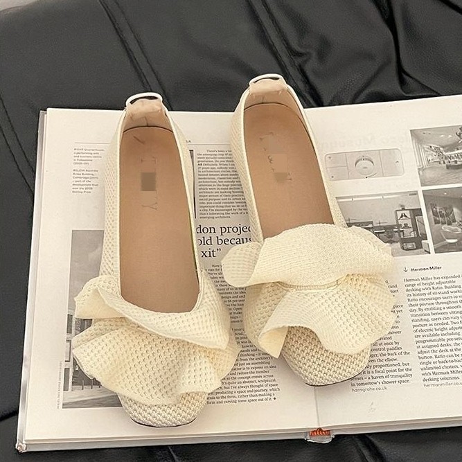 Suela blanda francesa de punto cómodo borde de loto zapatos abuela 2026 nuevo verano con falda ballet zapatos planos para mujeres