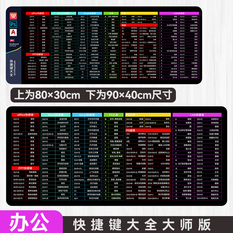 CAD快捷键鼠标垫超大号psai excel公式prwps电脑办公桌垫一件代发|undefined
