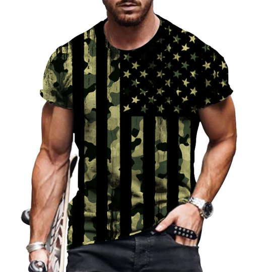 HOT European and American cross-border T-shirt summer New Street Men's sports short-sleeved T-shirt 3D digital printing loose top