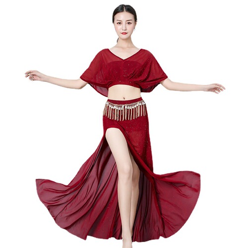 New classical belly dance practice costume set for beginners in spring and autumn sexy large size long skirt costume