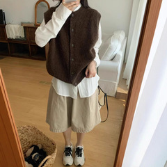 韩系纯色圈圈纱宽松显瘦针织开衫马甲女2025秋季宽松大码胖MM女装