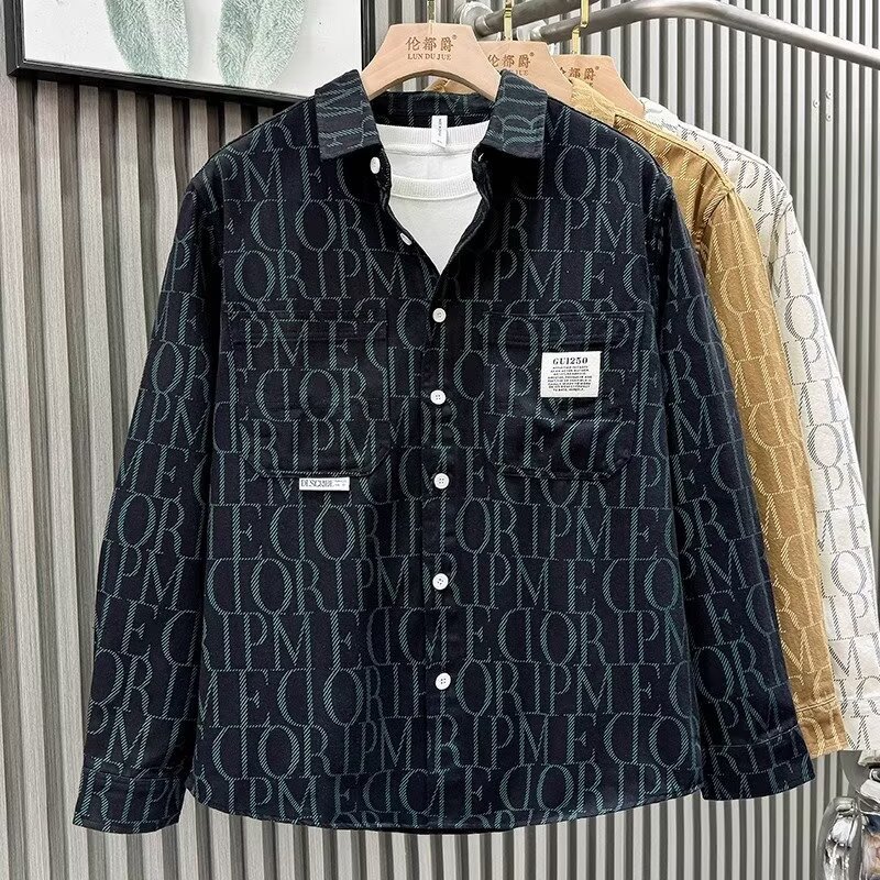 Otoño e invierno nuevas letras camisa de impresión completa chaqueta de manga larga chaqueta para hombres y mujeres marca de moda de negocios británica comercio exterior venta al por mayor transfronteriza