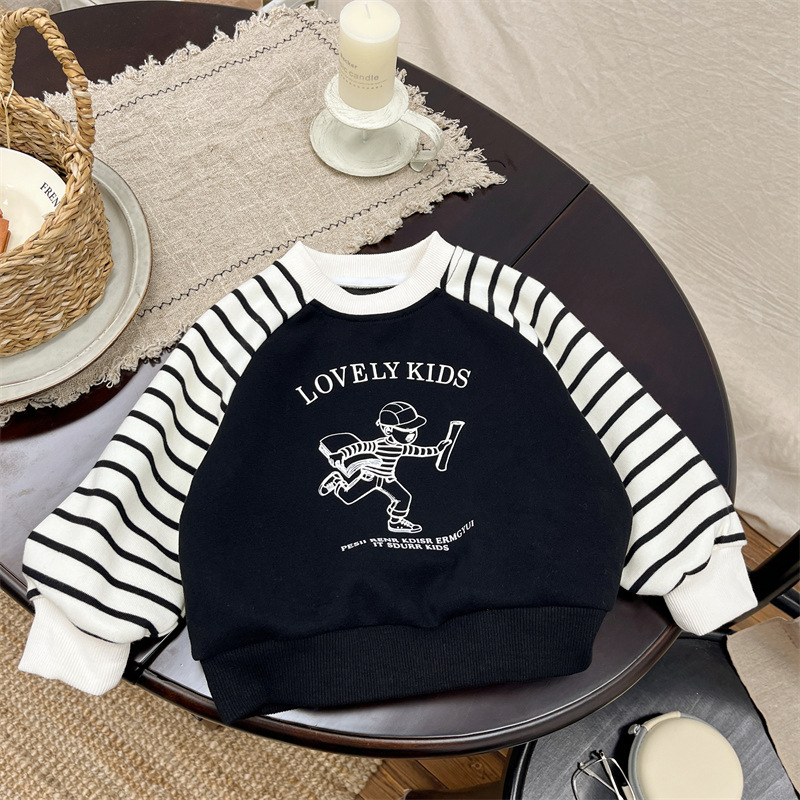 Κορεάτικα ρούχα για αγόρια 2024 νέο φθινοπωρινό φούτερ με κουκούλα, παιδικό ευέλικτο πουλόβερ συνδυασμού, μακρύ βρεφικό καθαρό βαμβάκι_voghion.com