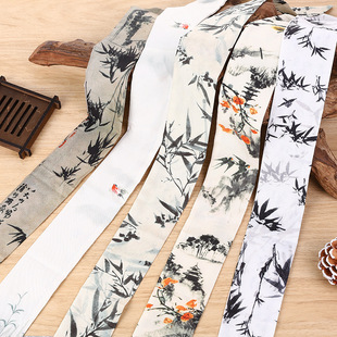Long silk scarf women's new Chinese style ink bamboo hair tie decorative ribbon hair band Han Chinese clothing ink bamboo ancient style strap