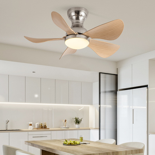 Modern simple bedroom low-noise fan light five-blade ceiling variable frequency ceiling fan light three-color flicker-free ceiling restaurant light
