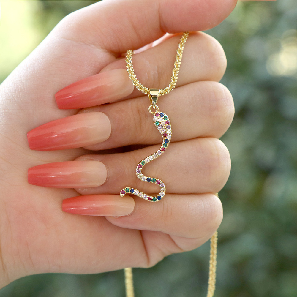 Fashion Snake Copper Inlay Zircon Pendant Necklace 1 Piece
