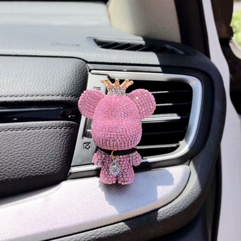 Dibujos animados gran cabeza oso coche aire acondicionado salida de aire decoración coche perfume clip interior accesorios incienso clip aromaterapia hembra diamante