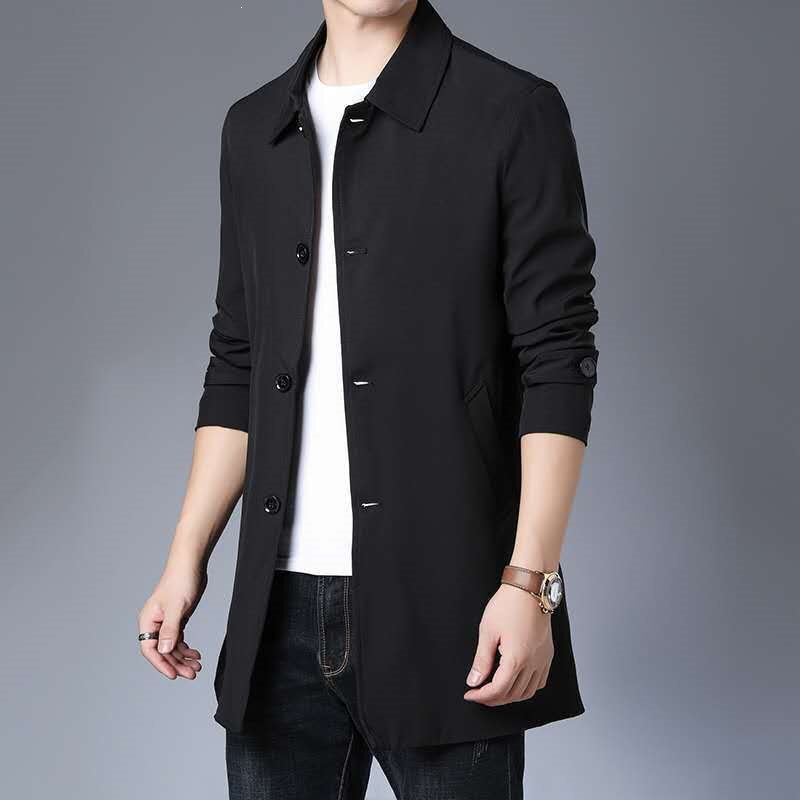 Men's mid-length trench coat, 2023 spring/autumn new style, trendy and stylish, lightweight top, student-style, with a stand-up collar