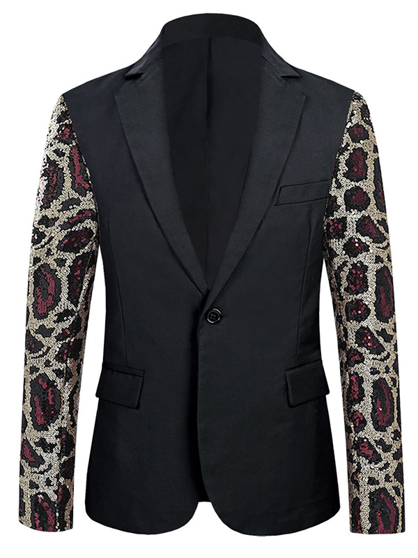 Cross-Border American Size Men's Suit Jacket Performance Clothing Nightclub Singer Casual Suit Dress Leopard Print Sequin Patch Clothing