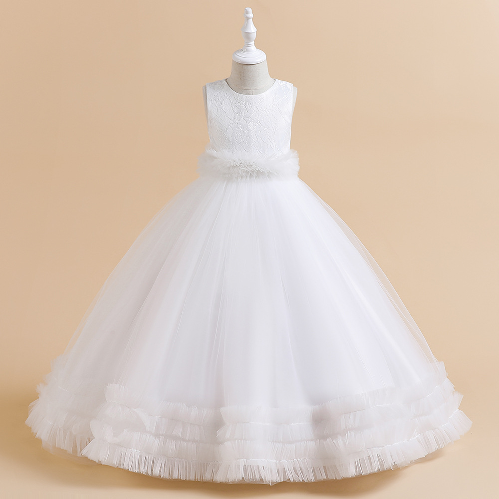 Amazon nuevo vestido de niña de las flores vestido largo vestido de novia de las niñas bordado malla princesa pettiskirt vestido de los niños