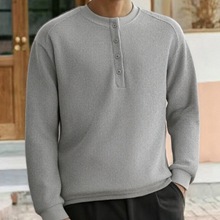 亨利领华夫格男装秋季新款宽松休闲套头肌理感打底衫卫衣男秋冬款