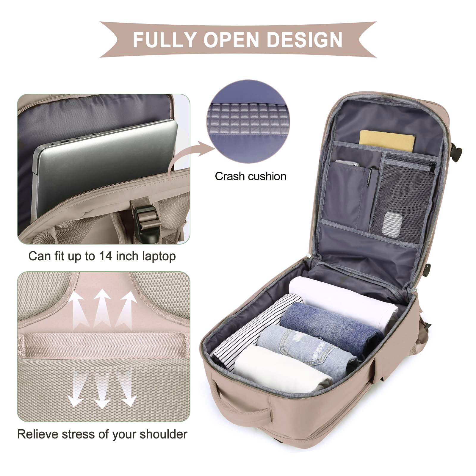 2100g Weight Nylon Lining Material Zipper Closure Type Double Shoulder Straps Strap Type Functional Backpack Bags Type Daily, Street, Shopping Occasion Nylon Material Waterproof Function Laptop Backpack Backpack Solid Color Pattern All Seasons Season Unisex Gender Elegant, Streetwear Style Square Shape Travel Backpack Girls Large Capacity Multi-Functional Luggage Backpack Short Trip Business Travel Bag 56