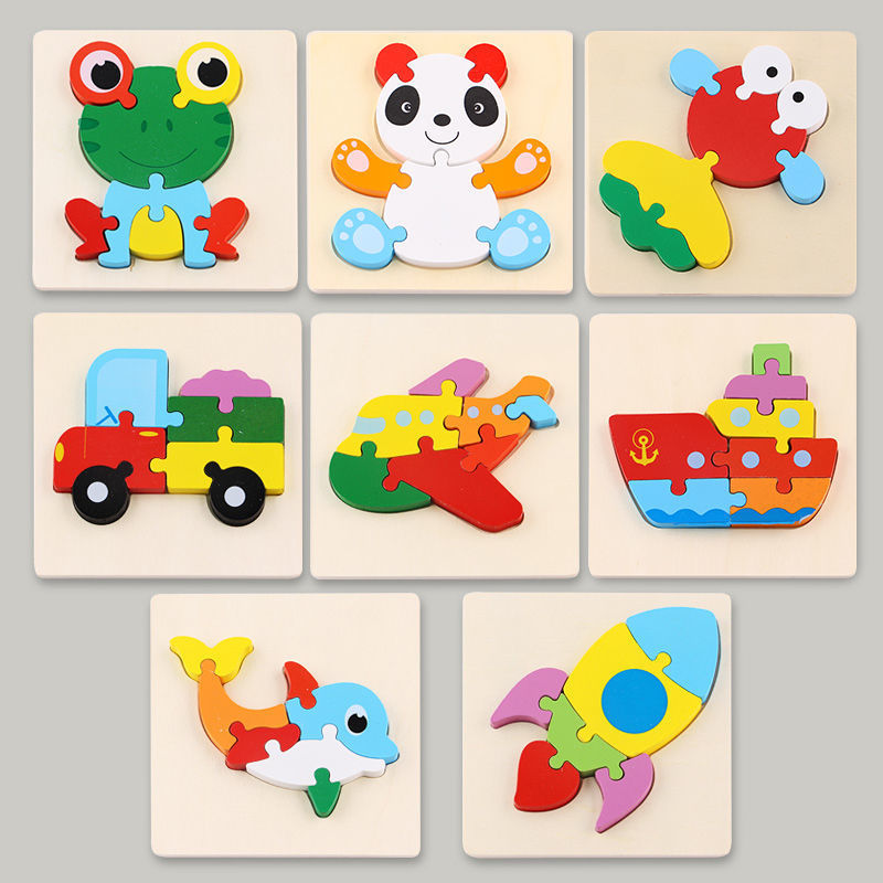 Rompecabezas para niños desarrollo de inteligencia educación temprana 3D de madera tridimensional bebé 1-2 años medio niños y niñas 6 juguetes educativos