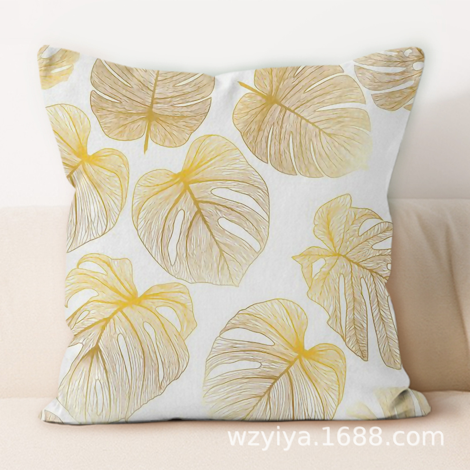 almohada de hoja estampada simple y moderna decoración del sofá de la sala de estar almohada de cabecera de cama cuadrada desmontable