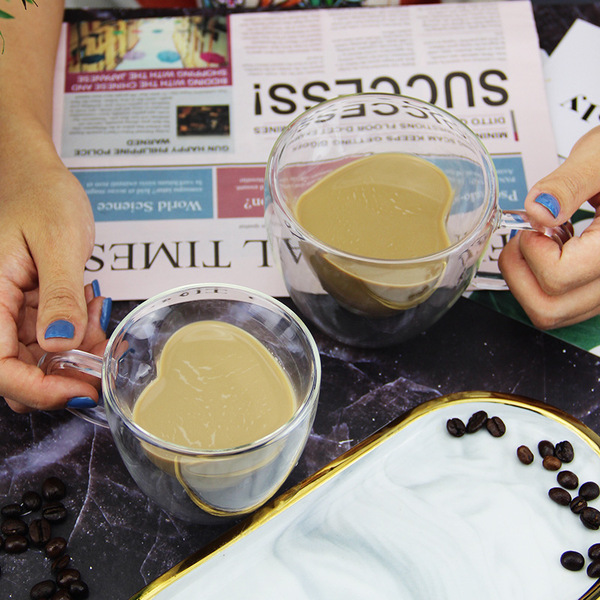 Creative double -layer glass with couple cup coffee cup milk tea…