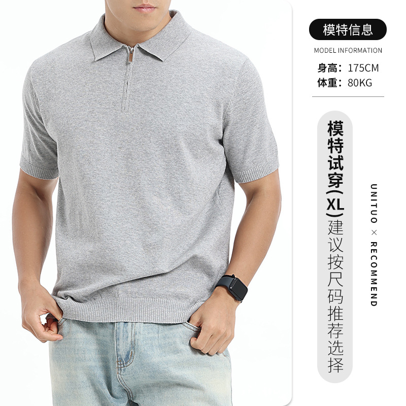 Europa y los Estados Unidos transfronterizos hombres semi-cremallera de punto correa de algodón collar polo camisa de manga corta de alto nivel ligera de negocios ropa casual para hombres