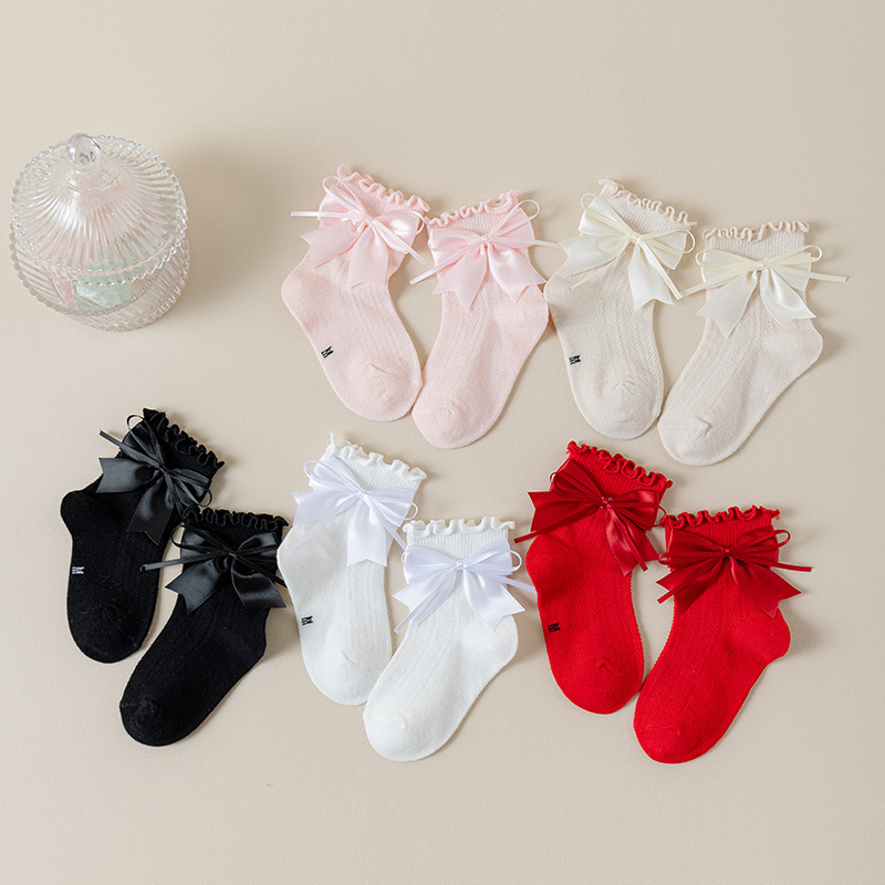 2026 New Children's Socks for Toddlers and Kids, Spanish Style Baby Socks with Large Bow, Girls' Student Princess Socks, Loose Cuff Socks