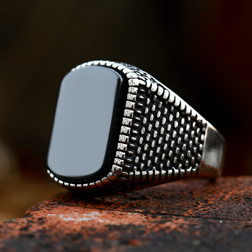 beier cross-border new stainless steel ring jewelry wholesale European and American titanium steel stone retro men's ring