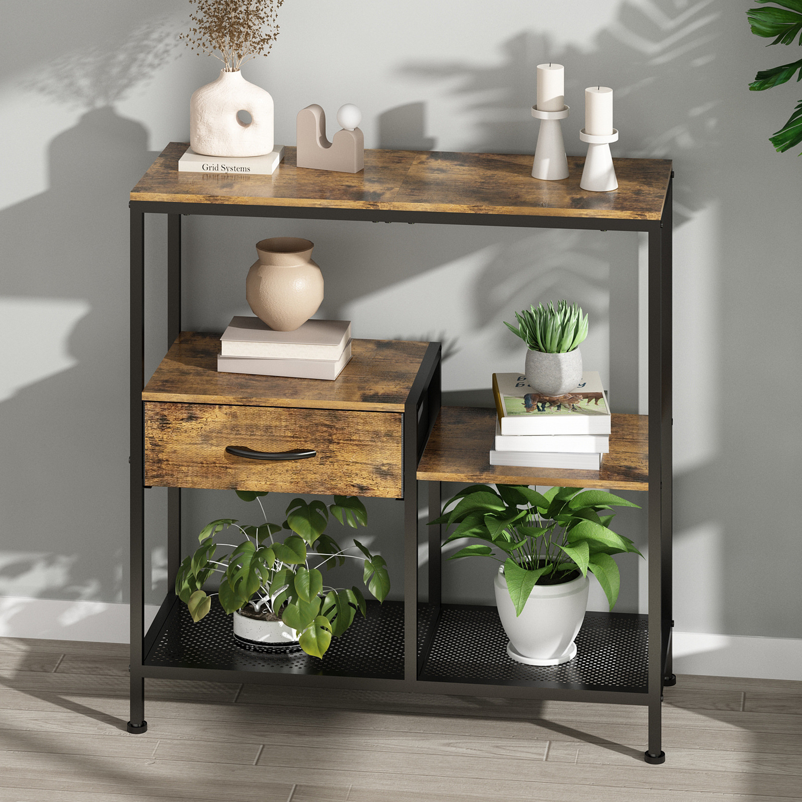 跨境专供亚马逊标准件客厅书籍置物架收纳储物一体落地式工厂定制