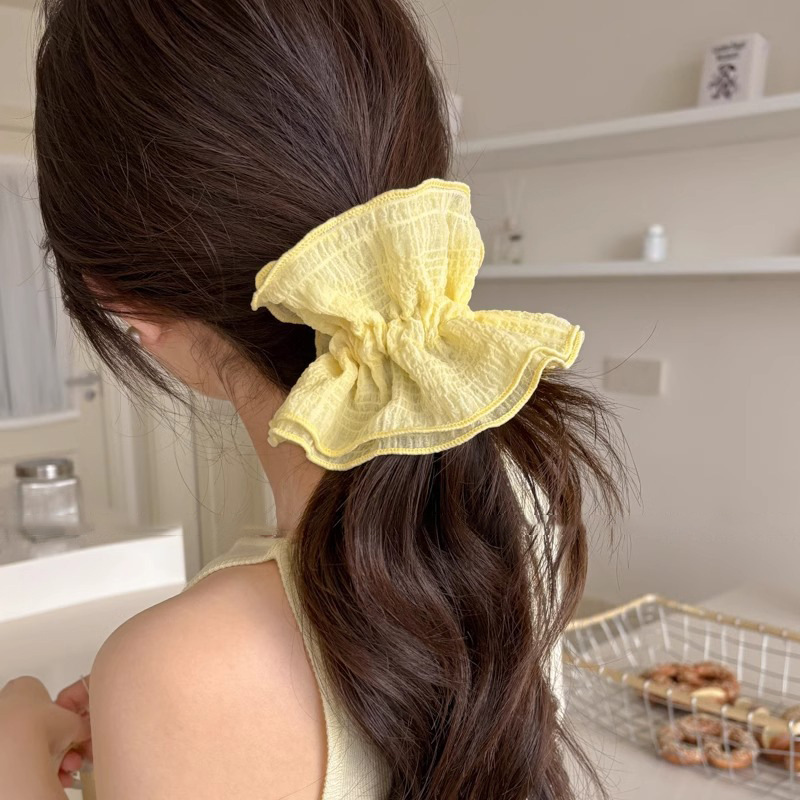 Estilo pastoral perezoso, lazo para el cabello de intestino grueso de gran tamaño, sentido de alto nivel femenino, cuerda para la cabeza coreana 2025 nueva banda de goma de temperamento de flor de cabeza