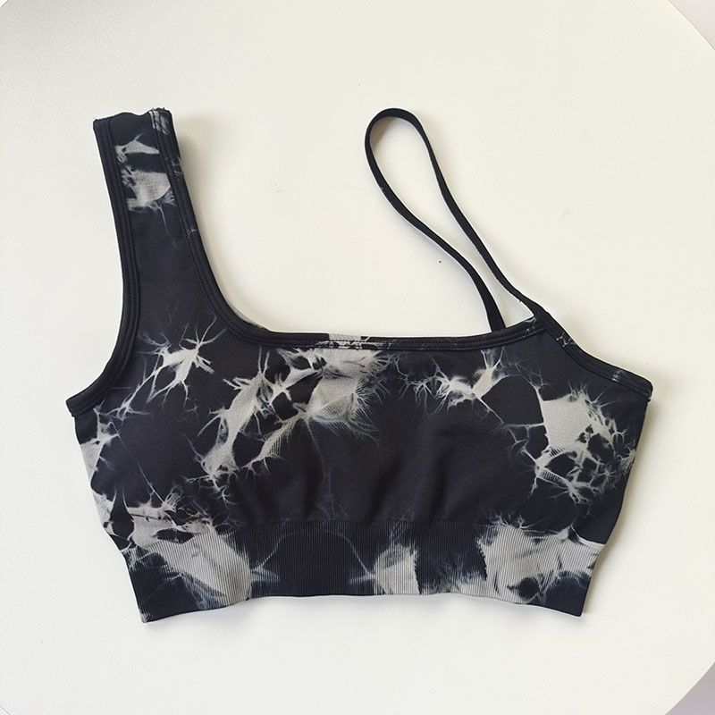 Cintura alta, cadera, melocotón, traje de teñido anudado deportivo, traje de yoga de hombro inclinado a prueba de golpes para mujer